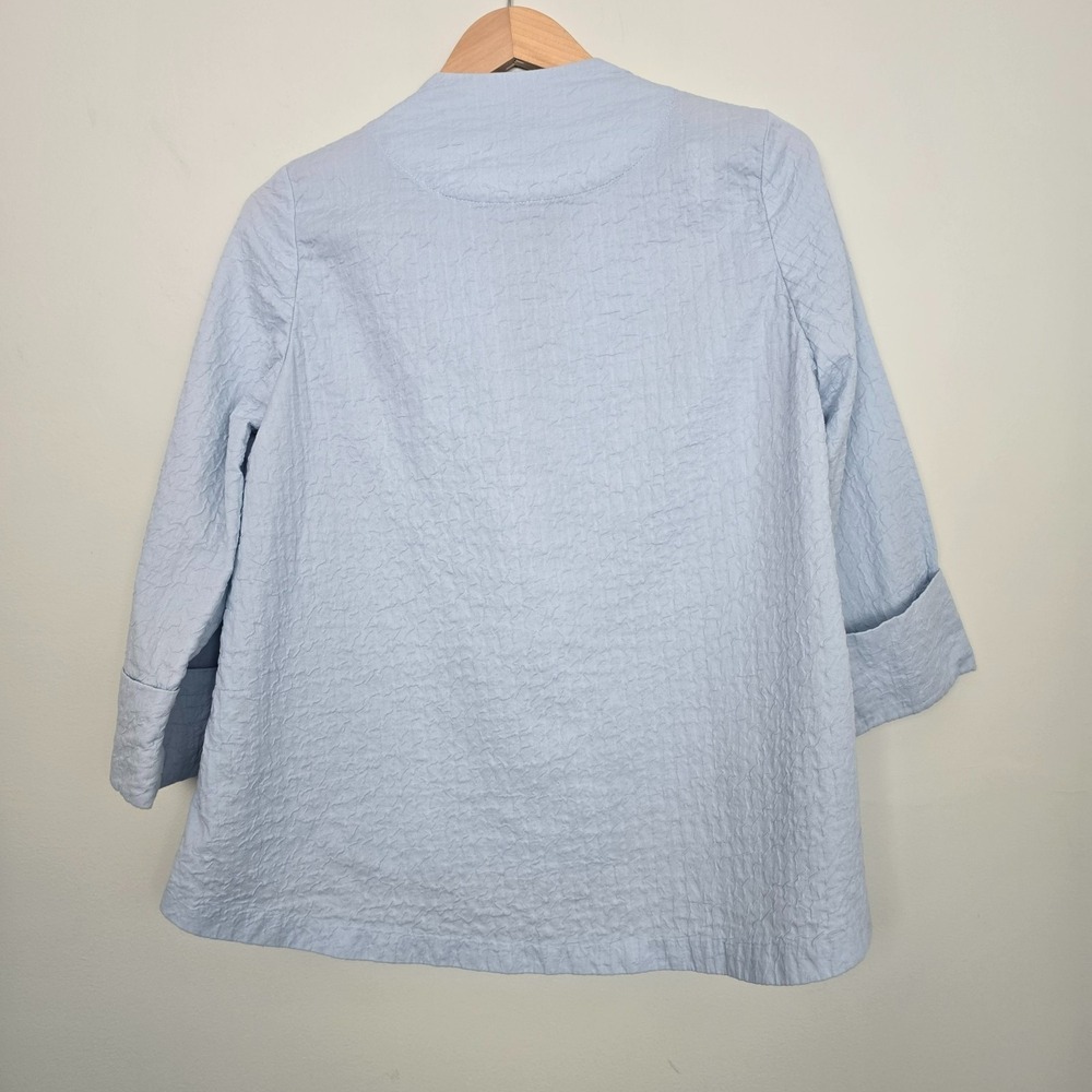 IC Collection Women Textured Asymmetrical One-Button Jacket Sz M Blue Minimalist - Picture 10 of 12